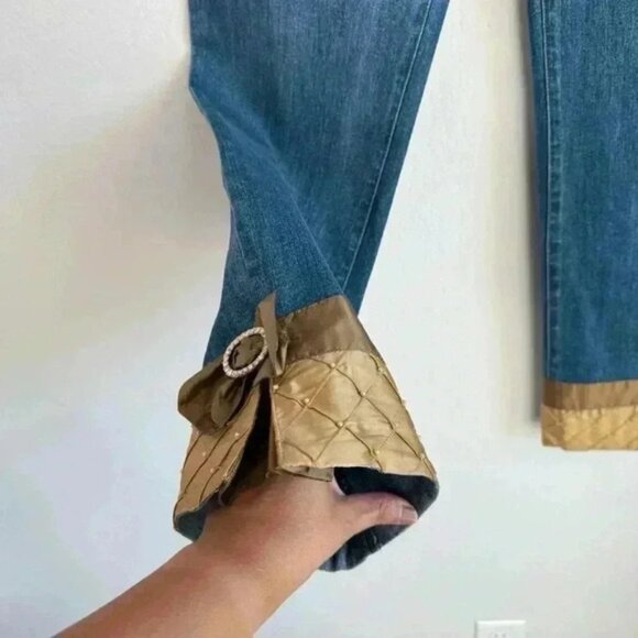 The Denim Tailor Women’s 8 Blue Denim Jeans Embellished Cuffs w/Bows Rhinestones - Picture 6 of 14